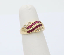 Load image into Gallery viewer, Vintage 14K Yellow Gold Ruby &amp; Diamond Infinity Ring Band
