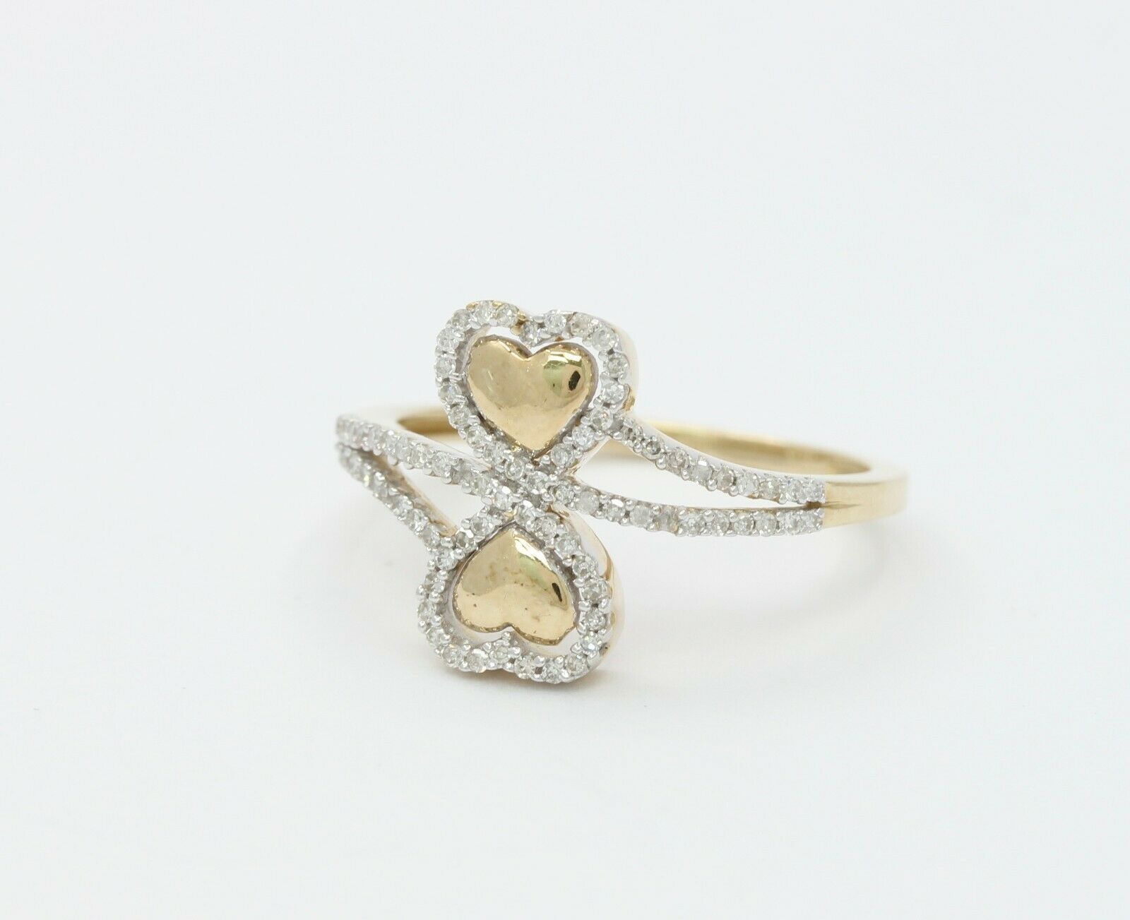 Vintage 10K Double Heart Diamond Ring