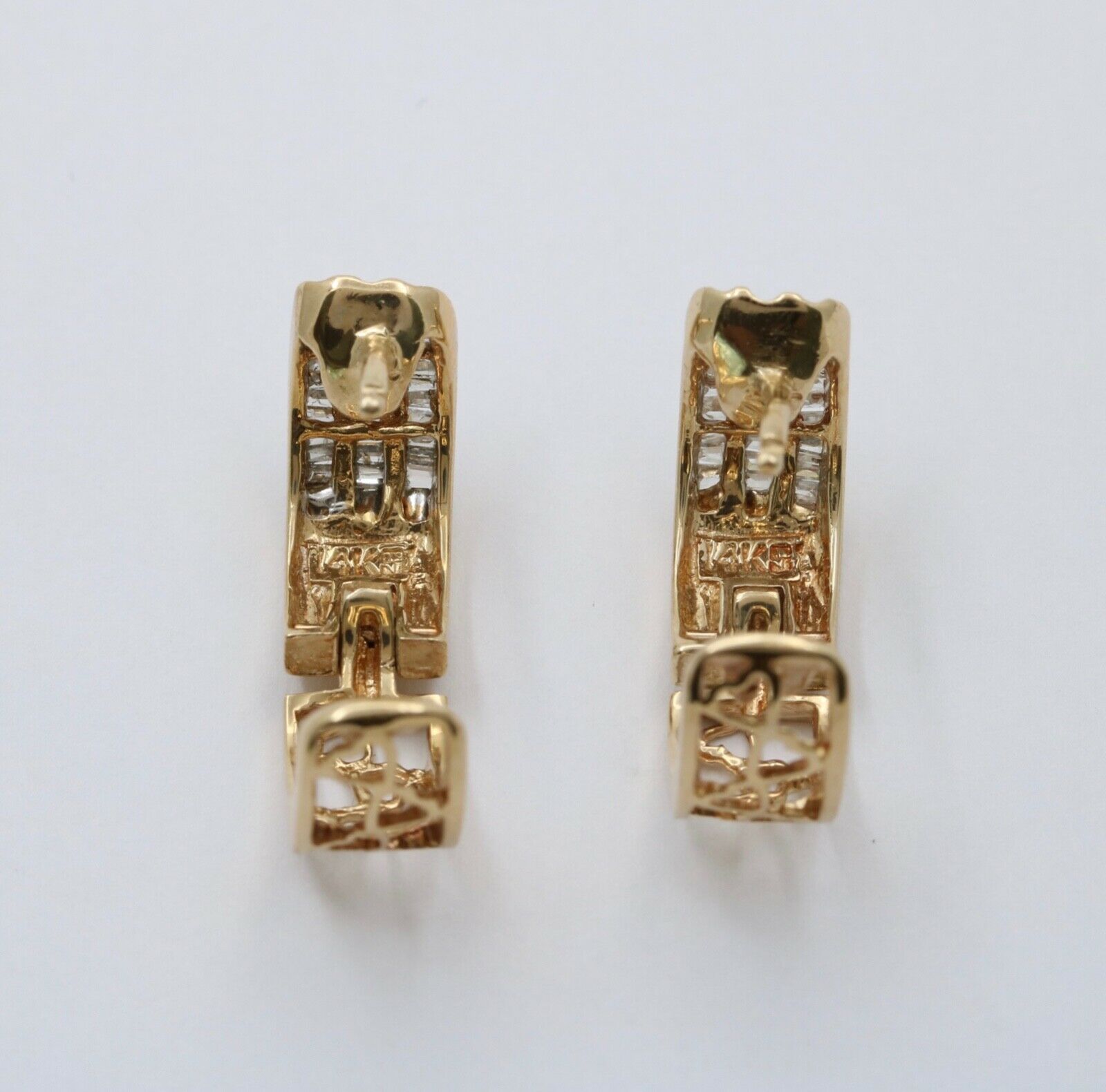 Vintage Hearts Diamonds 14K Yellow Gold Huggie Earrings