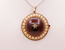 Load image into Gallery viewer, Victorian Huge Garnet Diamonds Pearls 18K Yellow Rose Gold Pendant Brooch Pin
