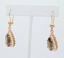 Load image into Gallery viewer, Victorian Revival Smoky Topaz 14K Yellow Gold Dangle Earrings
