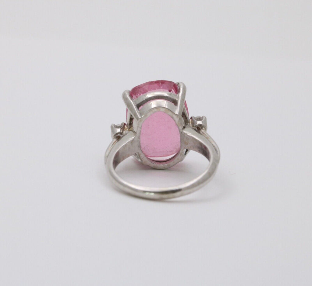 Vintage Pink Tourmaline Diamonds 14K White Gold Cocktail Ring