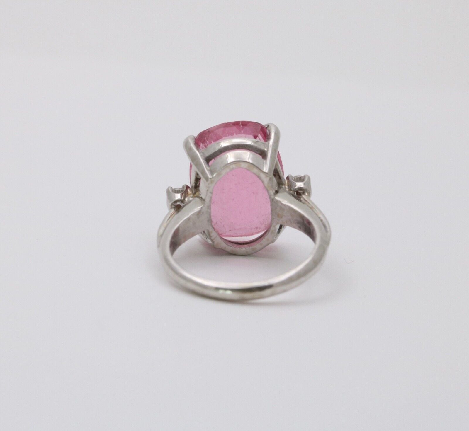 Vintage Pink Tourmaline Diamonds 14K White Gold Cocktail Ring
