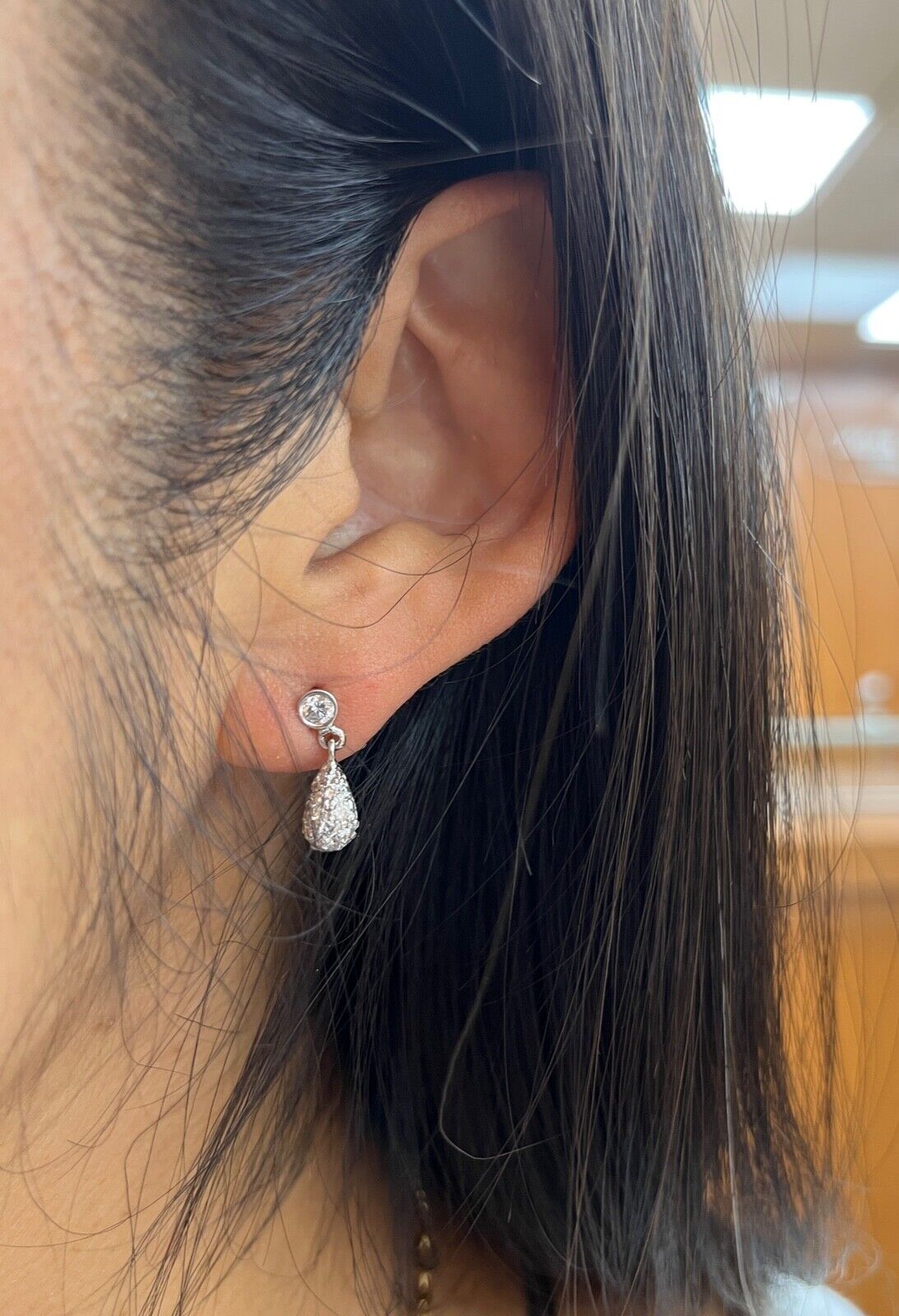 Vintage 14K White Gold Diamond Dangling Earrings