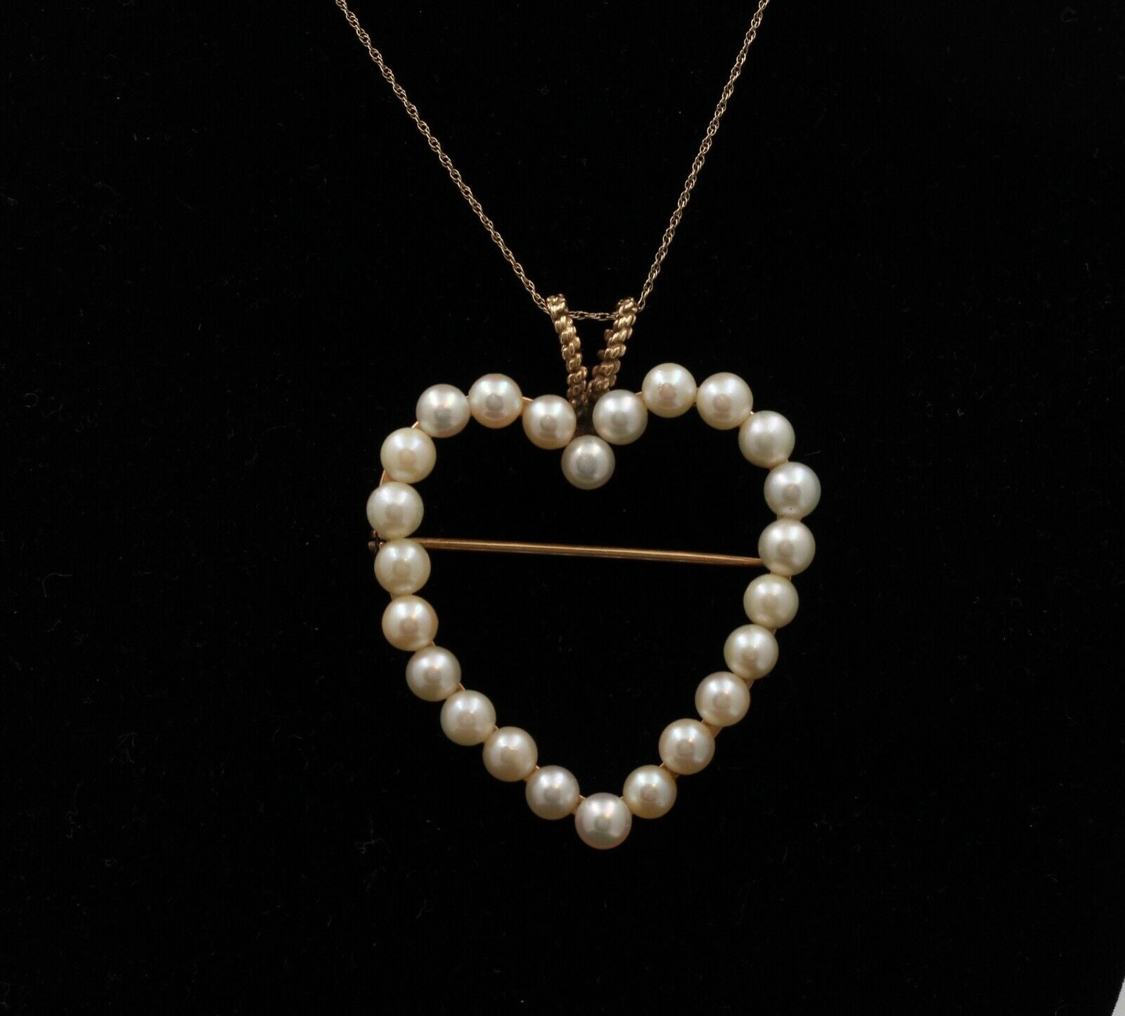 Vintage Heart 14K Yellow Gold Pearls Brooch Pendant