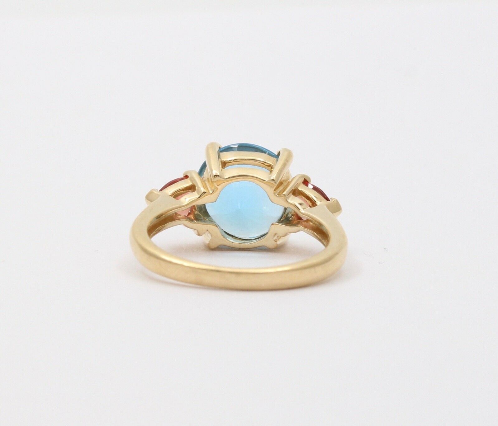 Vintage Fancy Cut Blue Topaz Madeira Citrine 14K Yellow Gold Ring
