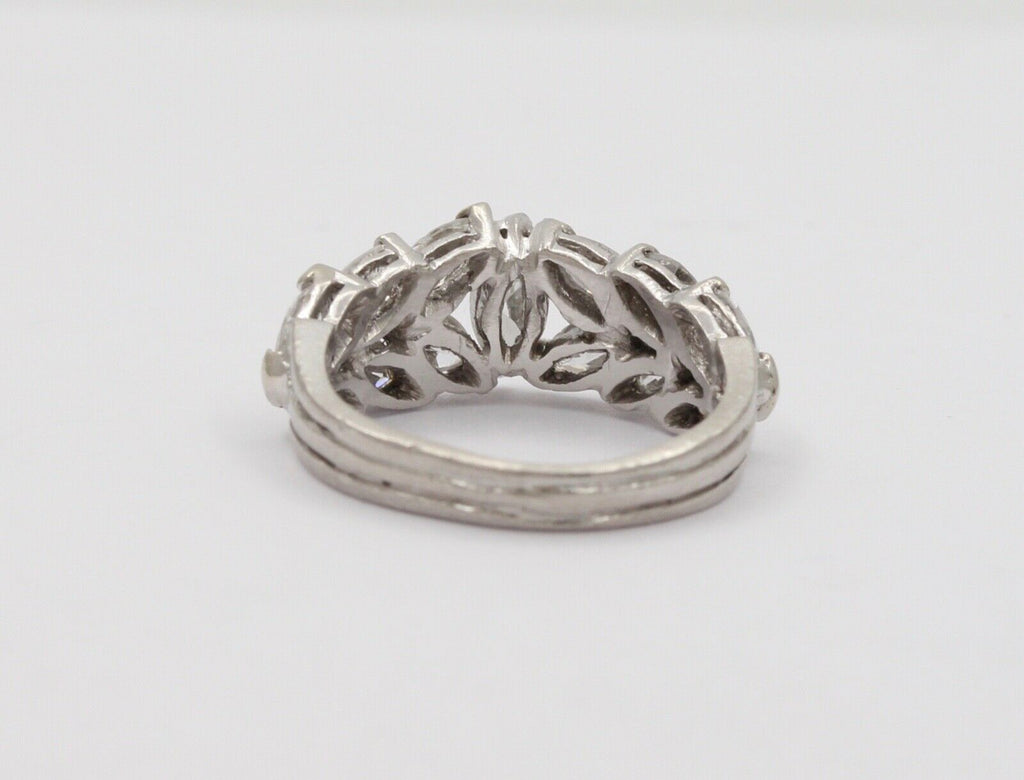 Elegant Vintage Marquise Diamond Platinum Ring Band, Engagement Ring