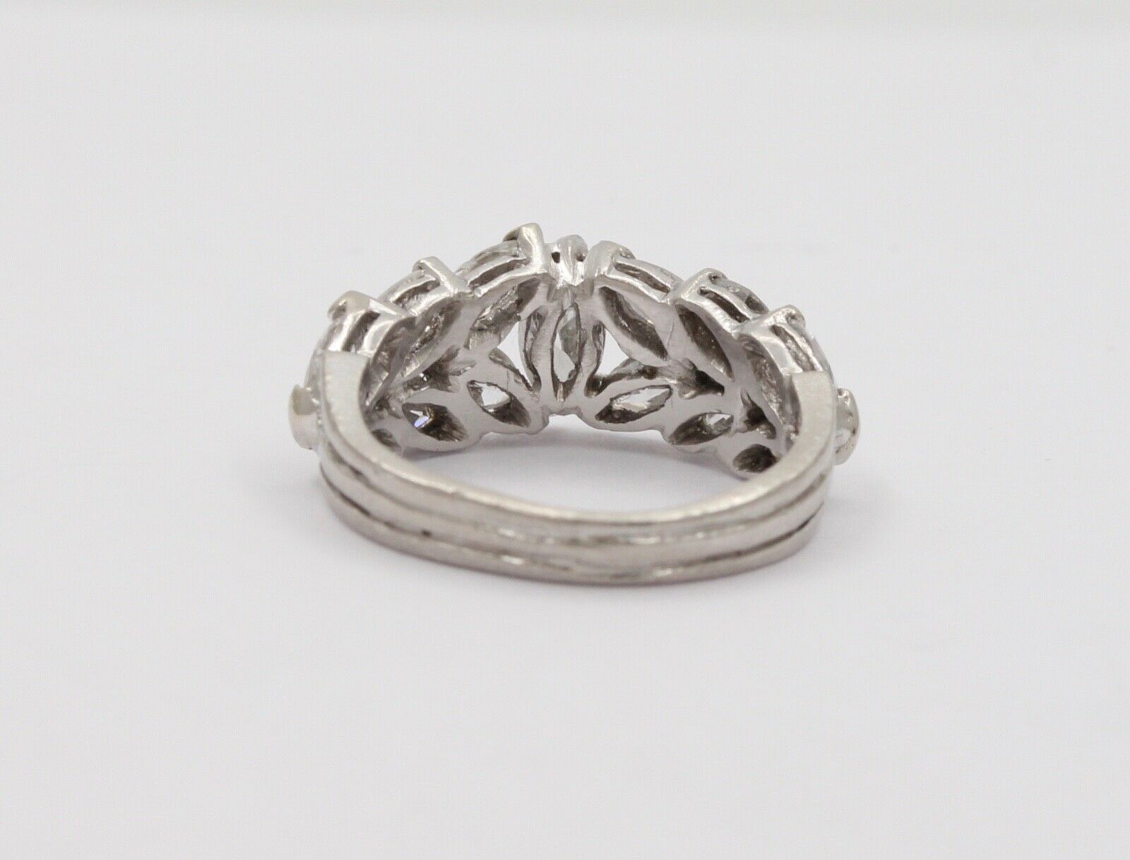 Elegant Vintage Marquise Diamond Platinum Ring Band, Engagement Ring