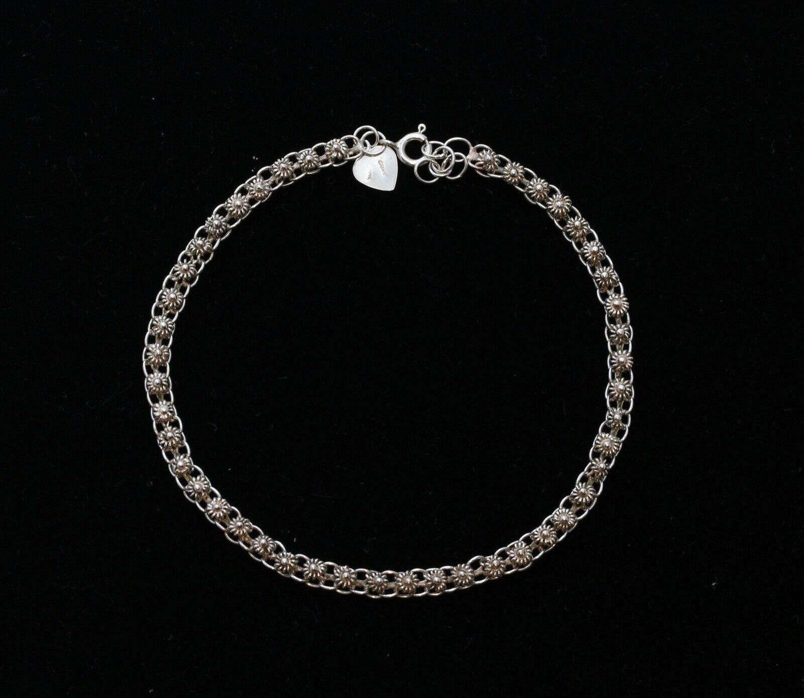 Beautiful Vintage Art Deco Style Floral Wrist Ankle Bracelet Sterling Silver 925