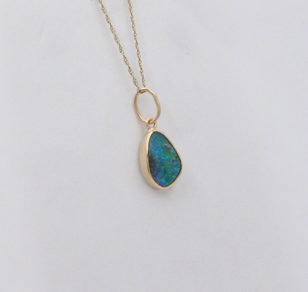 Vintage Black Boulder Opal 18K Yellow Gold Pendant