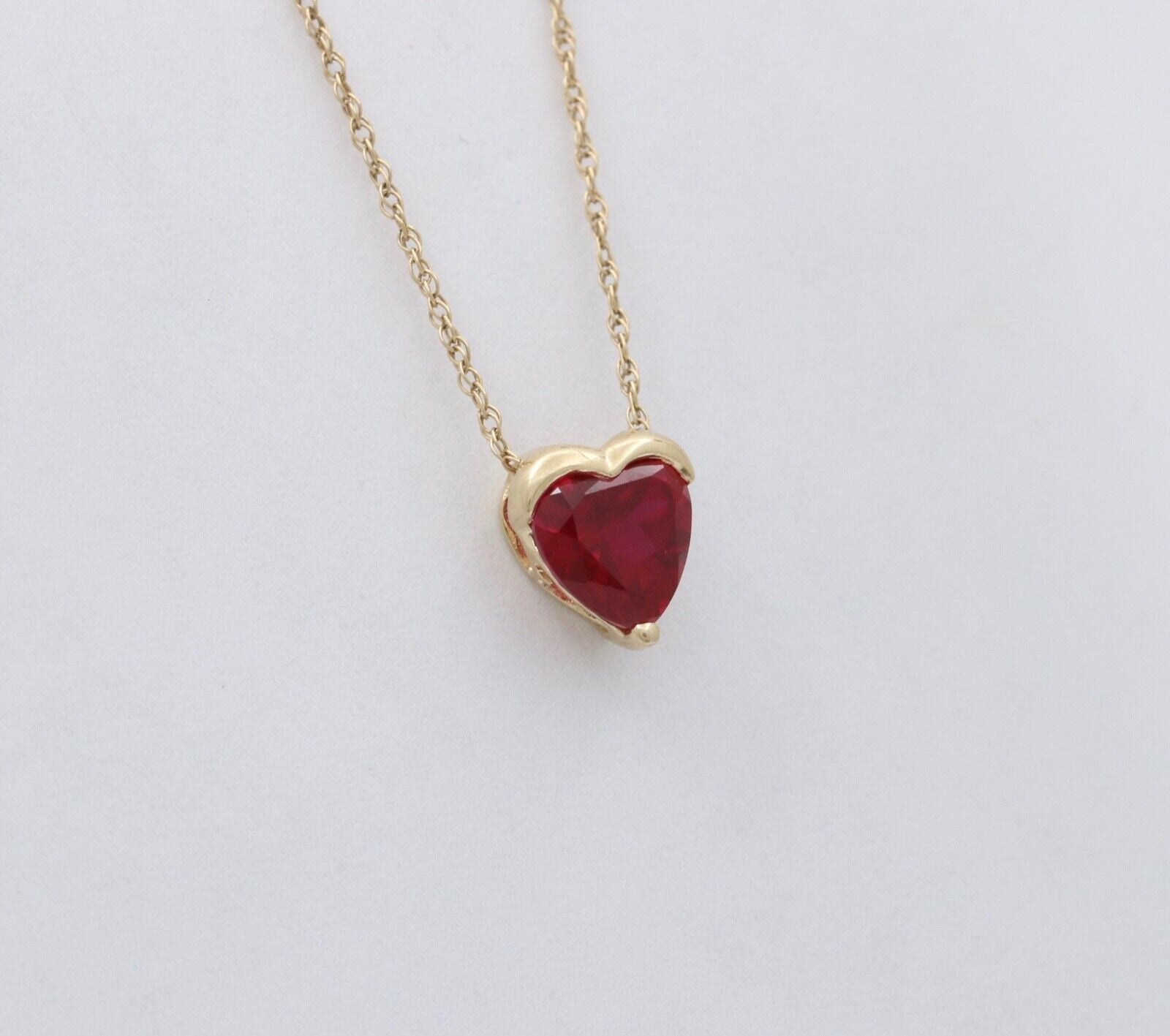 Vintage Heart Lab Ruby 10K Yellow Gold Pendant