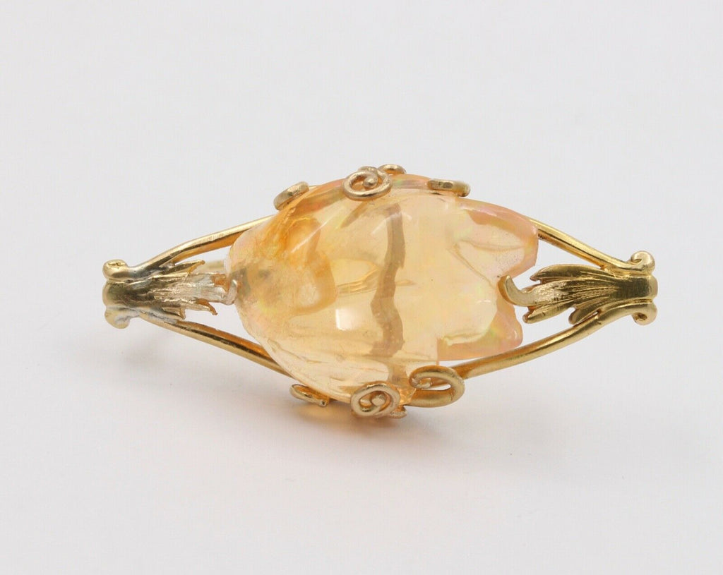 Tiffany and Co. Fire Opal 14K Yellow Gold Vintage Brooch Pin