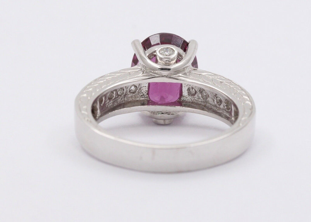 Large Cocktail Rhodolite Garnet Diamonds 14K White Gold Ring