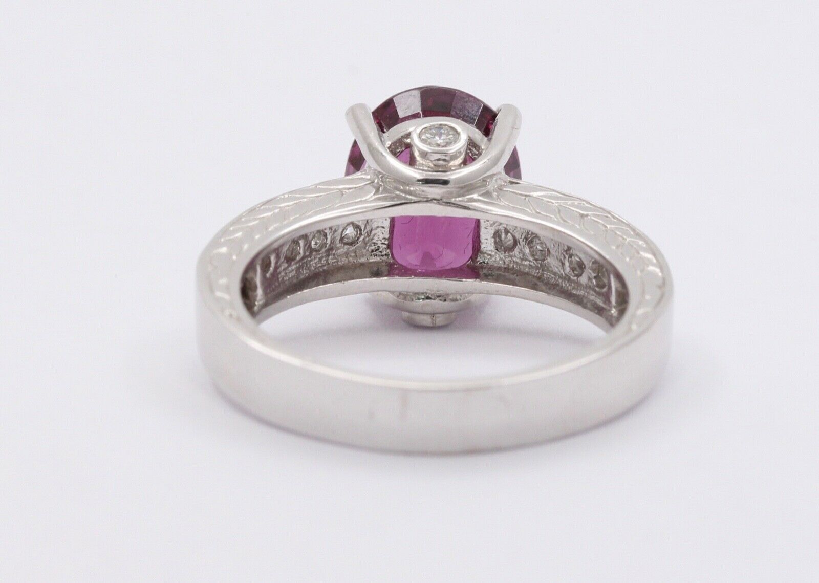 Large Cocktail Rhodolite Garnet Diamonds 14K White Gold Ring