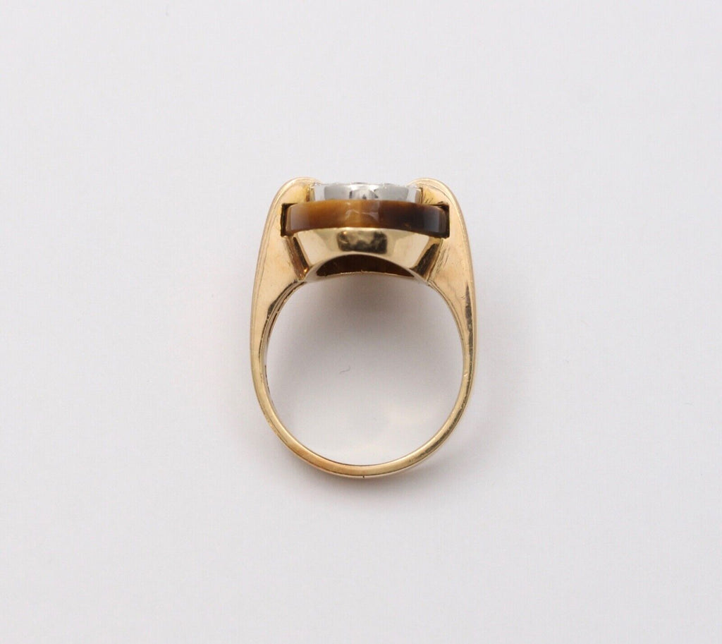 Vintage Tiger Eye 14K Yellow Gold Diamond Ring, Statement Ring