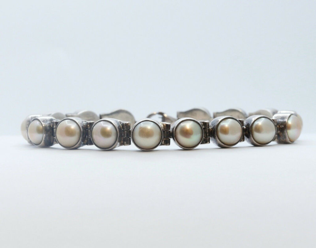 Vintage Aceloni Bracelet 925 Sterling Silver and Pearls