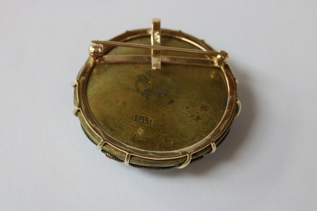 Victorian Revival Italian Micro Mosaic Flower Basket Brooch Pin