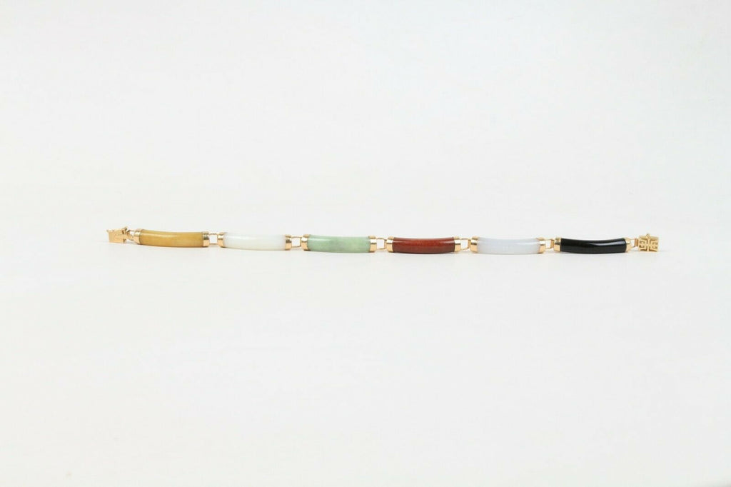 Vintage 14K Yellow Gold Multi Colored Jade Bracelet