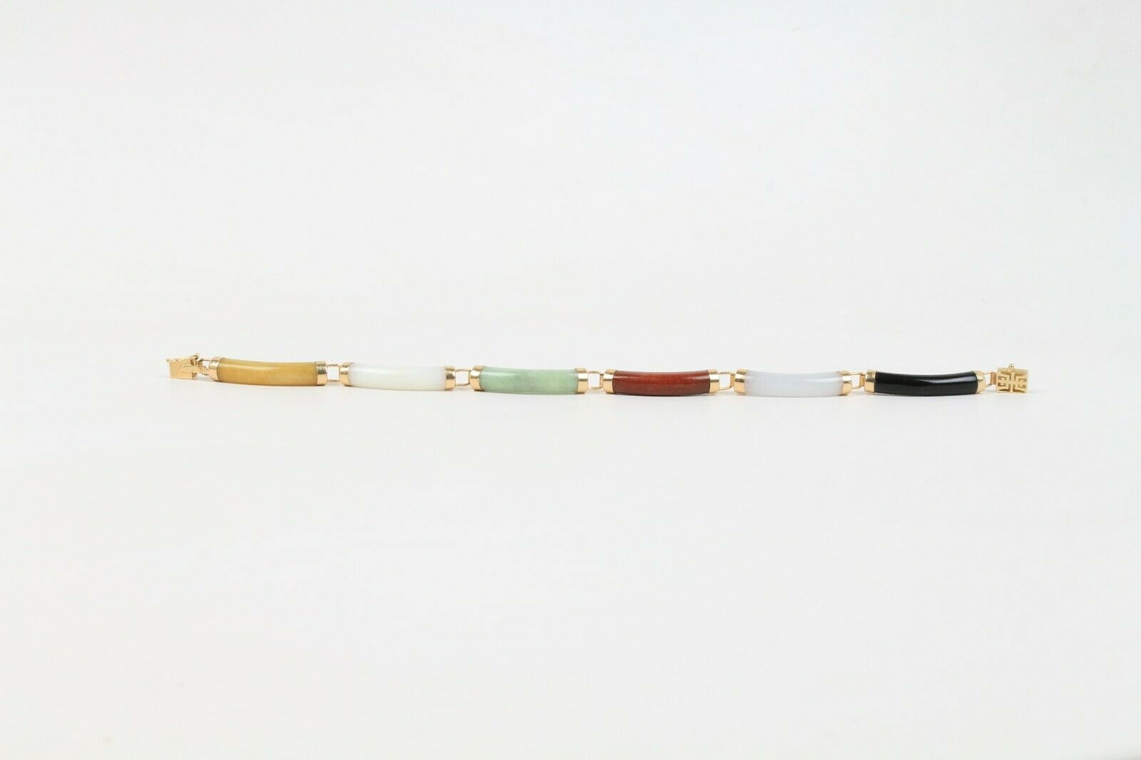 Vintage 14K Yellow Gold Multi Colored Jade Bracelet