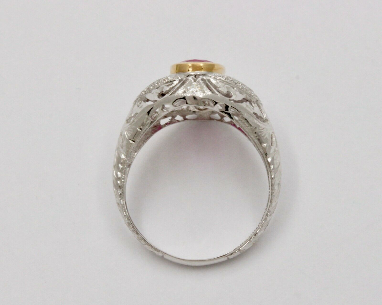 Vintage Burma Ruby Filigree Diamond 18K Gold Ring , Engagement Ring.