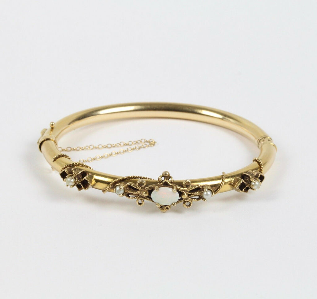 Victorian 14K Yellow Gold Opal Bangle