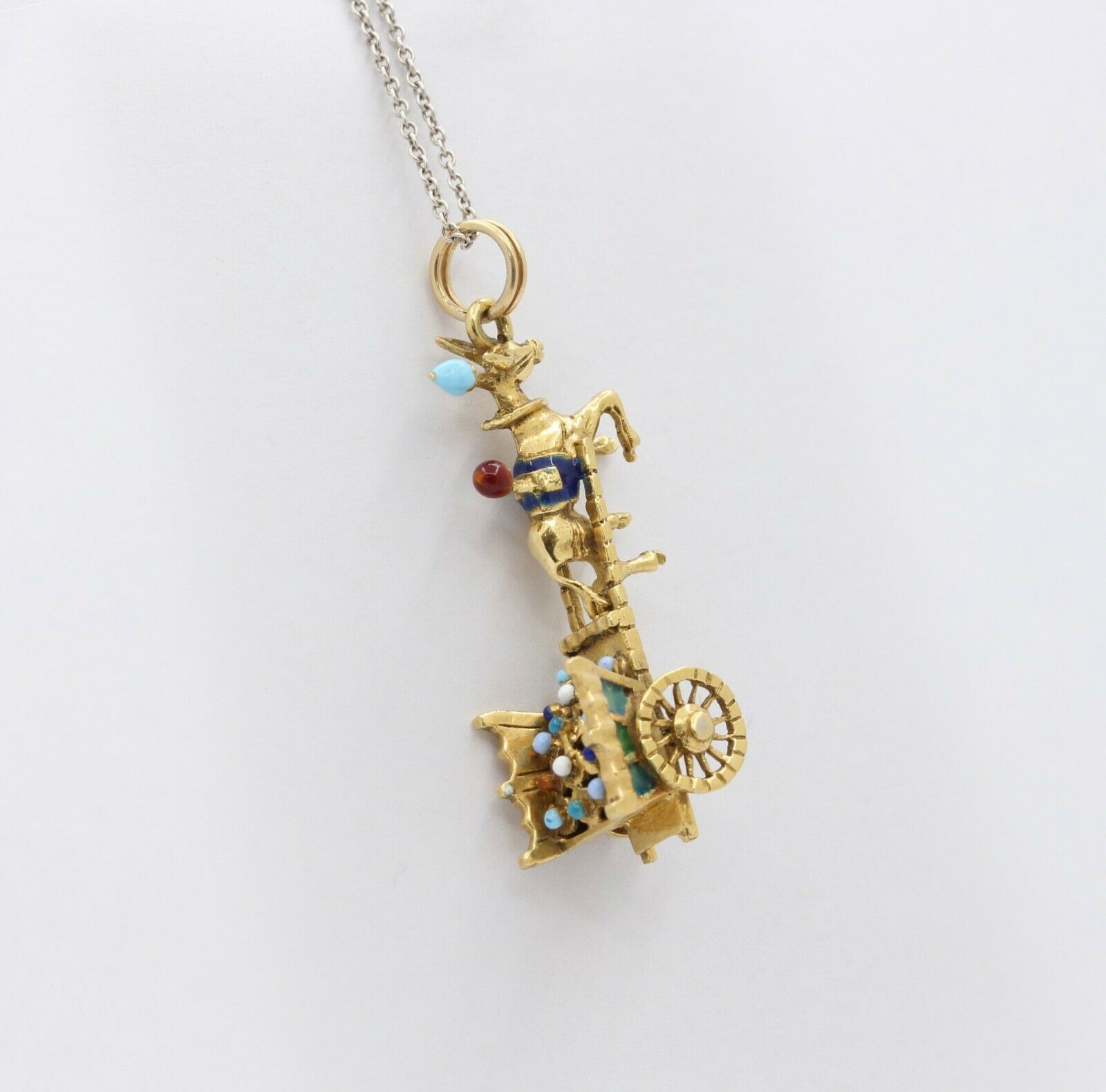 Vintage 18K Yellow Gold Enamel Horse Carriage Charm