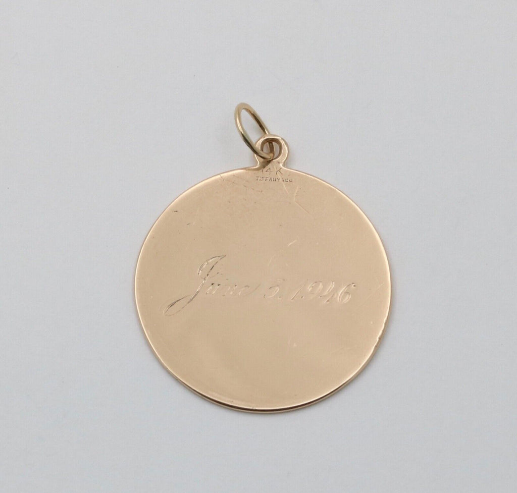 Vintage Tiffany and Co. Circle Medallion 14K Yellow Gold Pendant