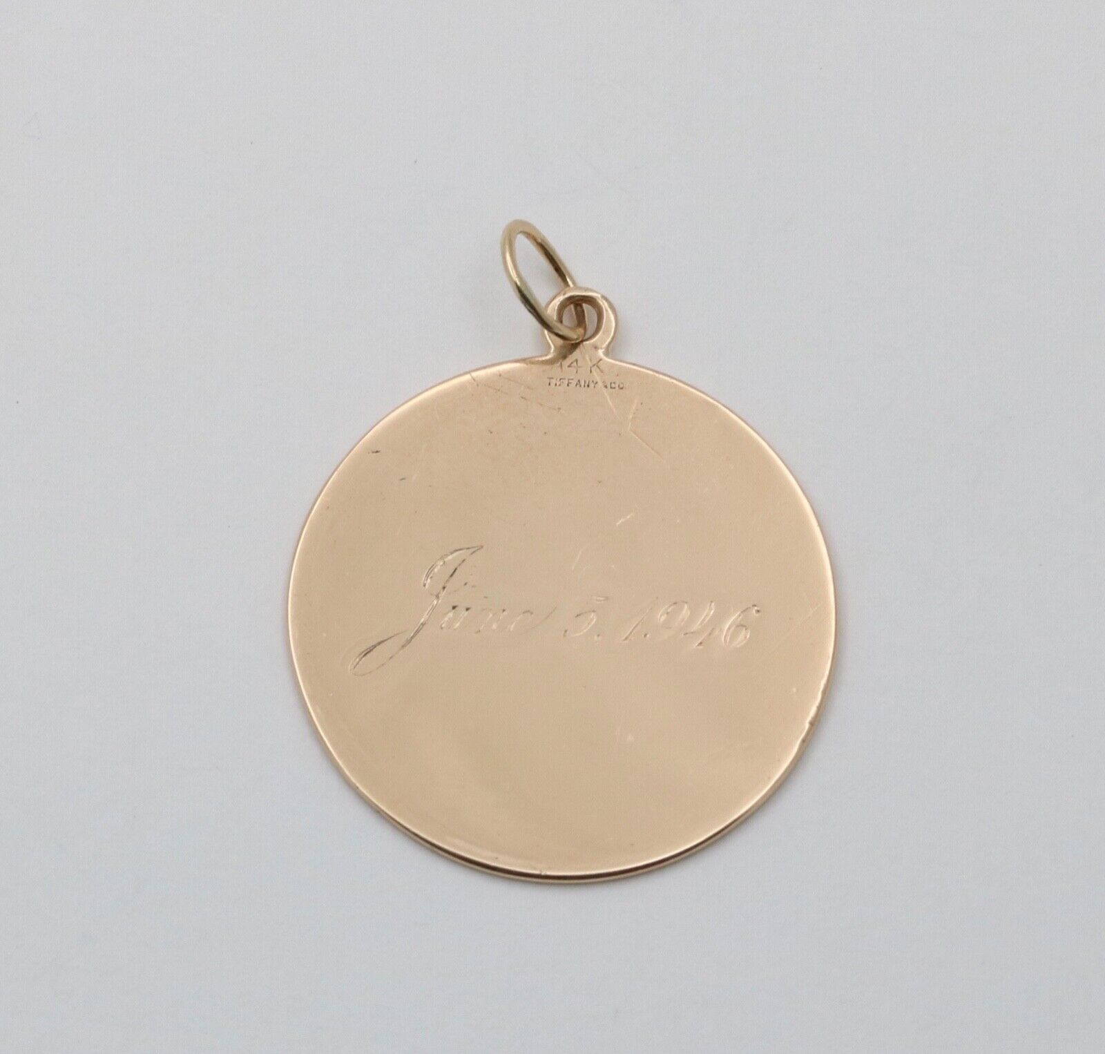 Vintage Tiffany and Co. Circle Medallion 14K Yellow Gold Pendant