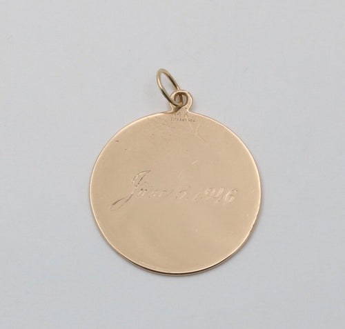 Vintage Tiffany and Co. Circle Medallion 14K Yellow Gold Pendant