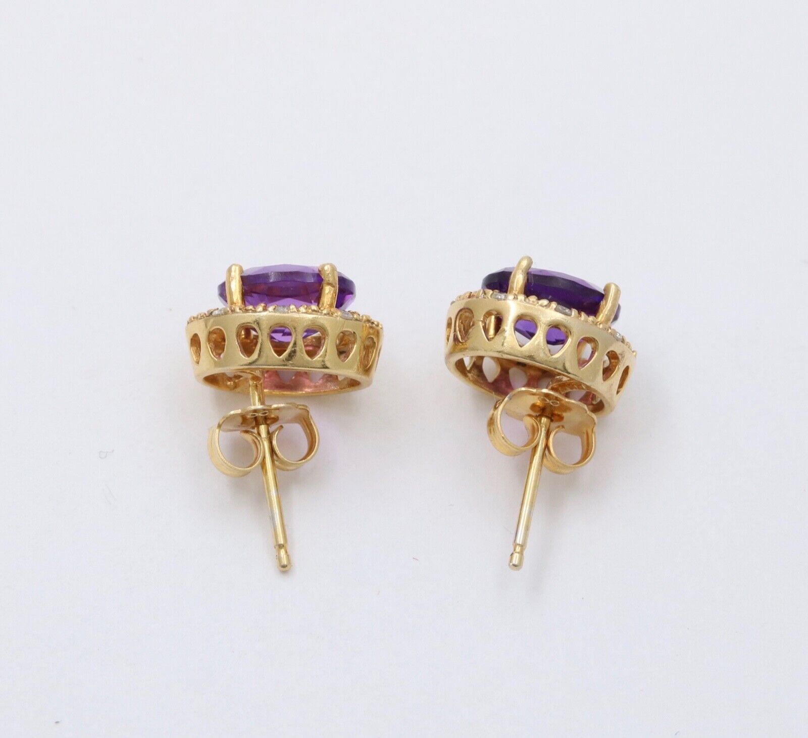 Vintage Amethyst Diamond 14K Yellow Gold Earrings Studs