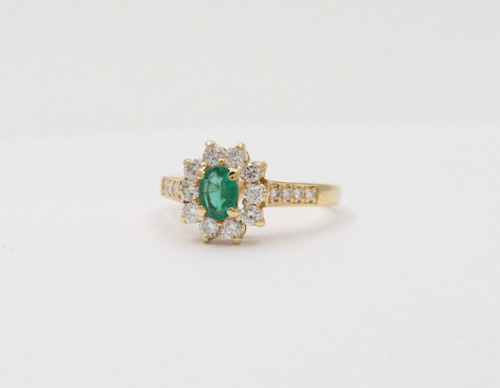 Vintage Cluster Emerald Diamonds 18K Yellow Gold Ring