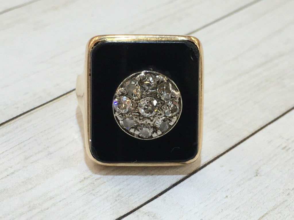 Vintage Men’s Ladies Unisex 14K Yellow Gold Diamonds Signet Ring