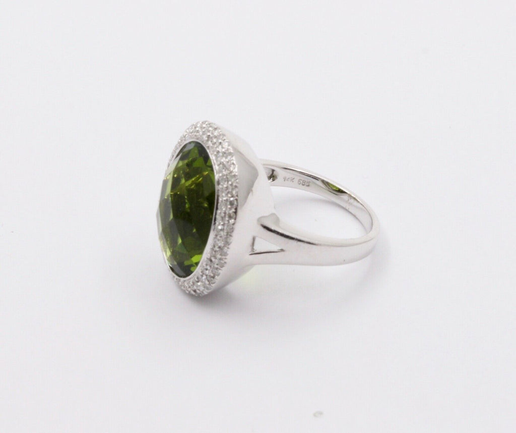 Vintage Peridot Diamonds 14K White Gold Cocktail Ring