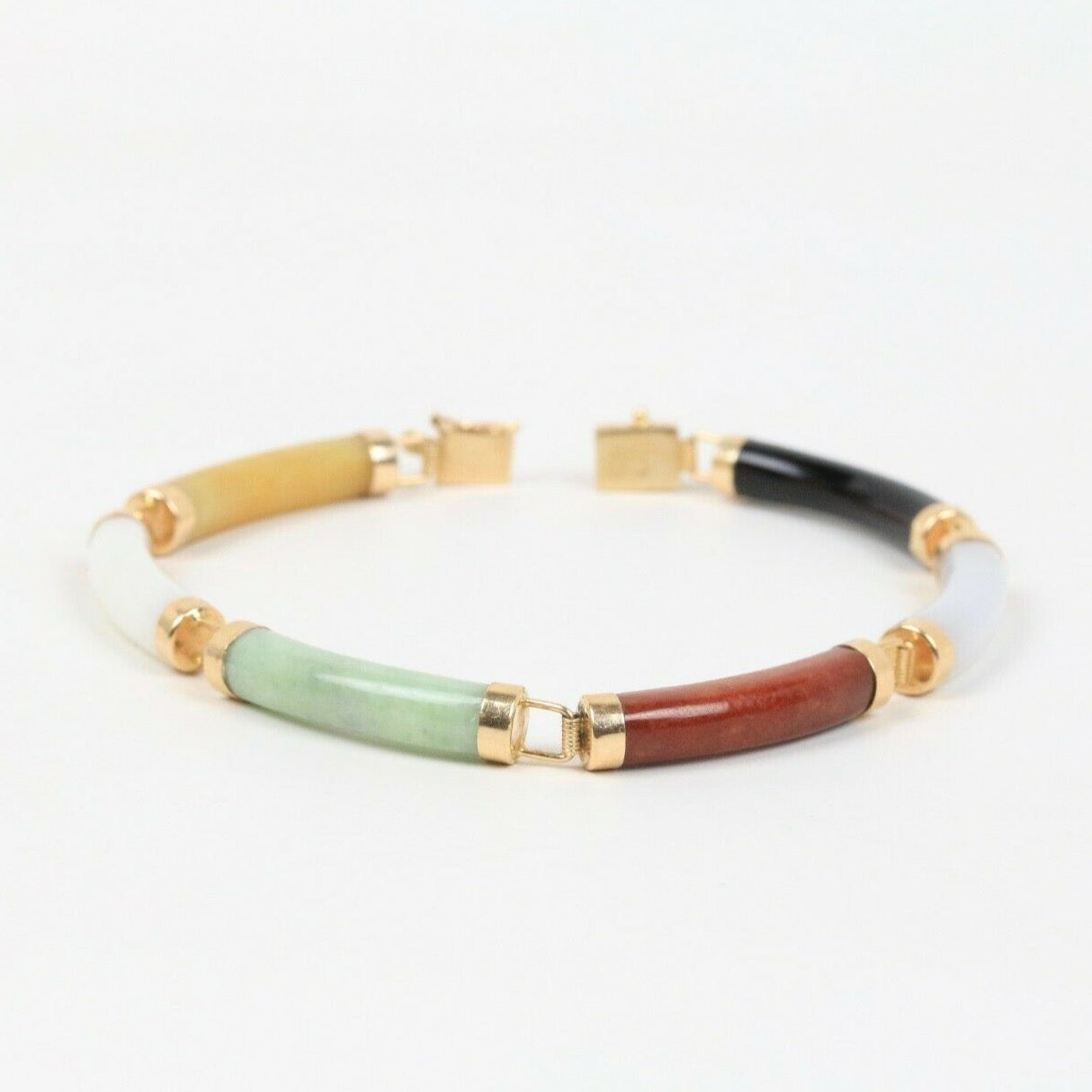 Vintage 14K Yellow Gold Multi Colored Jade Bracelet