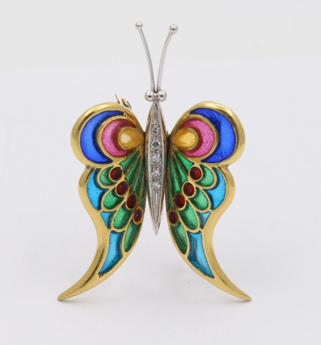 Vintage Plaque A Jour 18K Yellow White Gold Butterfly Brooch