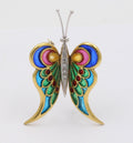Vintage Plaque A Jour 18K Yellow White Gold Butterfly Brooch