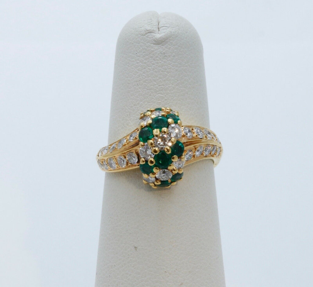 Vintage Bypass Diamonds and Emeralds 14K Yellow Gold Ring