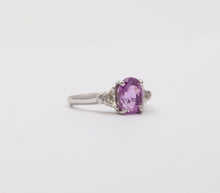 Load image into Gallery viewer, Classic Pink Sapphire and Half Moon Diamond 14K White Gold Ring, Engagement Ring
