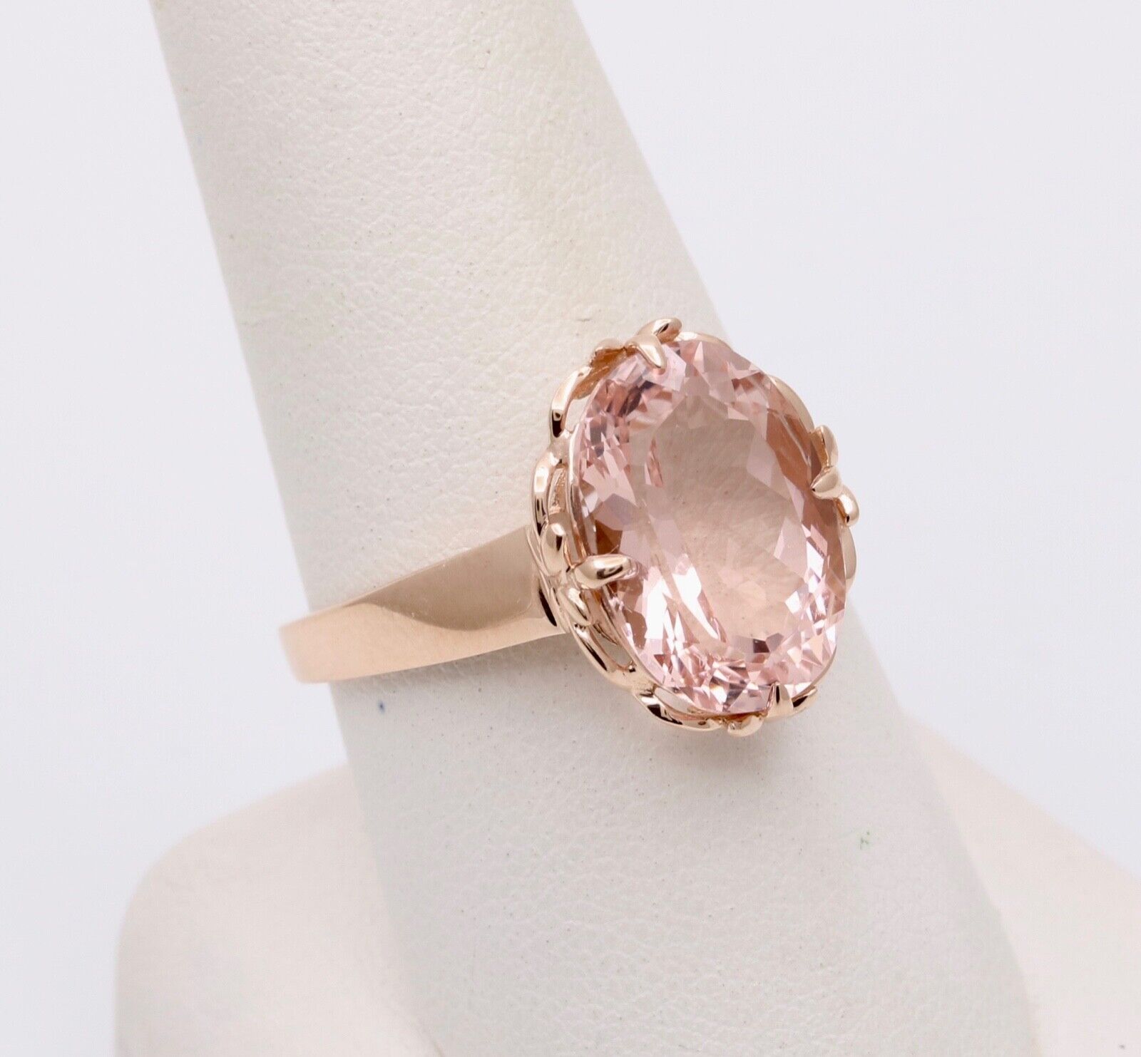 Sweet 14K Rose Gold Peach Morganite Solitaire Ring, Cocktail Ring