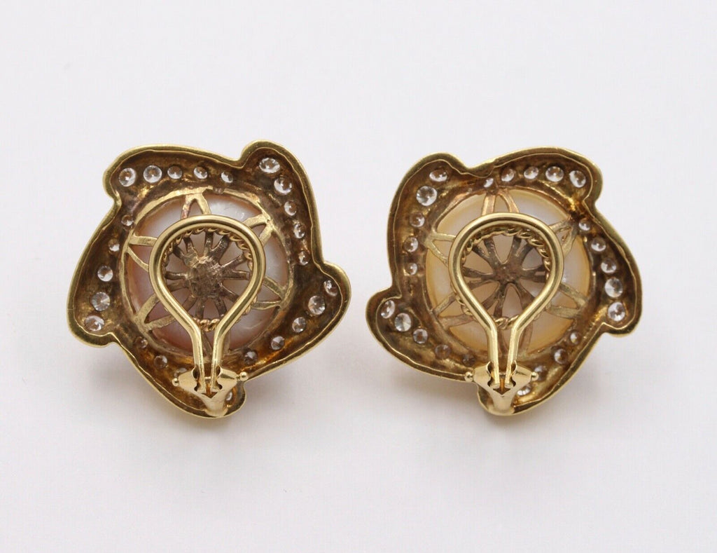 Large Mabe Pearl Diamonds Pinwheel French Clip Earrings