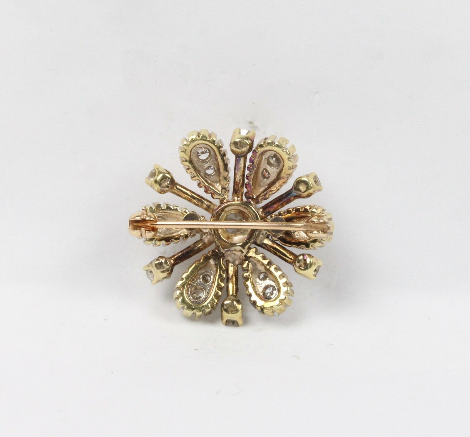 Vintage 18K Yellow Gold Diamond Floral Brooch/Pendant