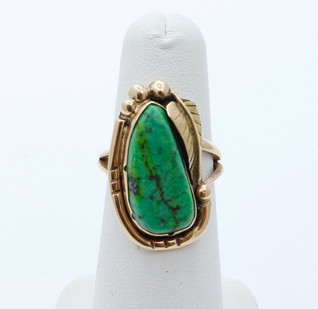 Navajo Green Matrix Turquoise 14K Yellow Gold Ring