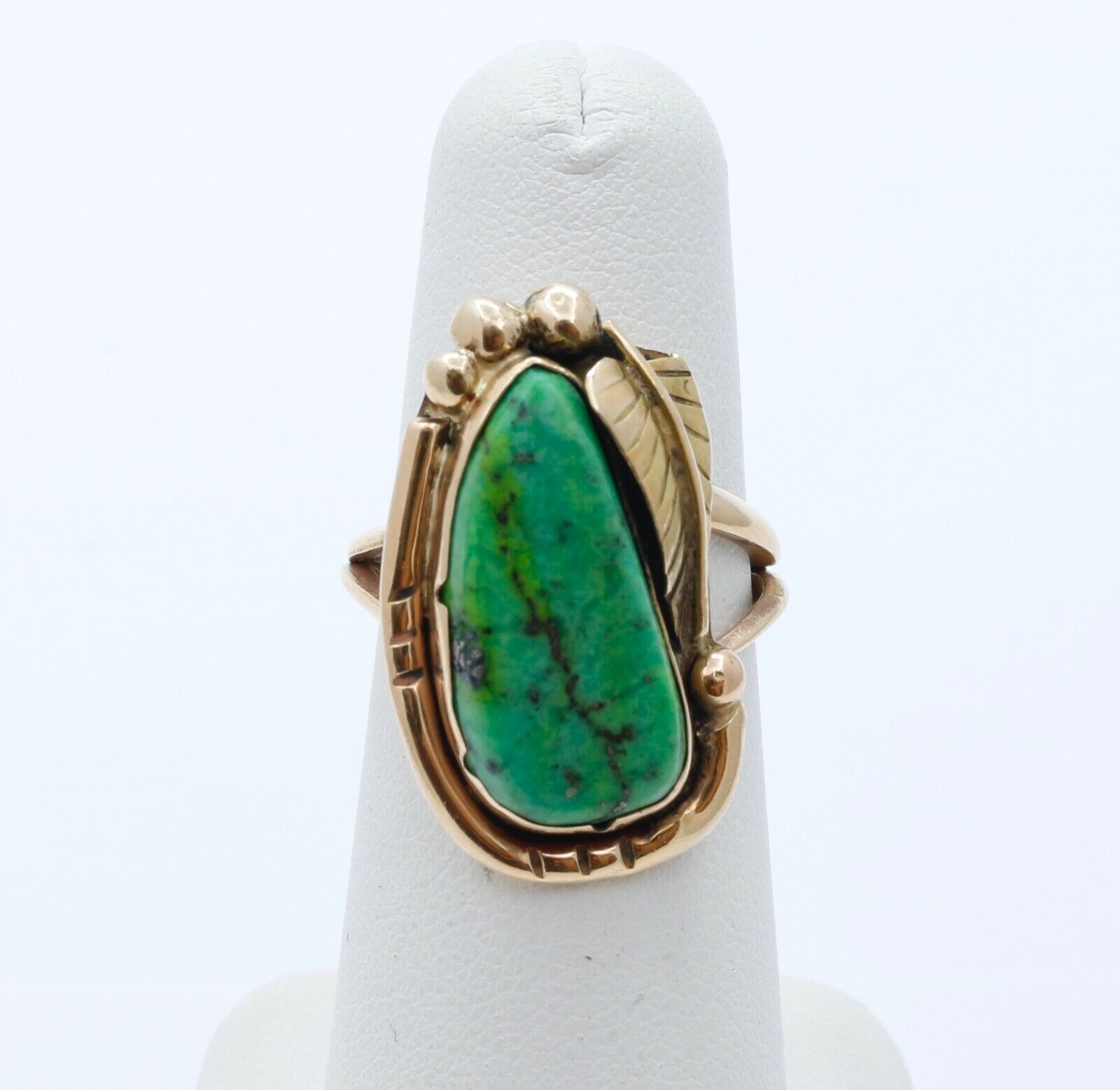 Navajo Green Matrix Turquoise 14K Yellow Gold Ring