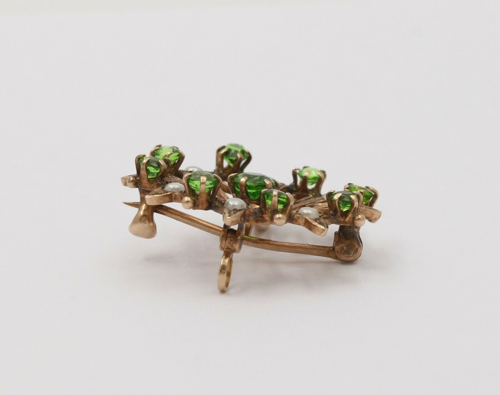 Sweet Victorian Scrolling Green Garnet And Split Pearl Brooch Pin, Pendant, Watc