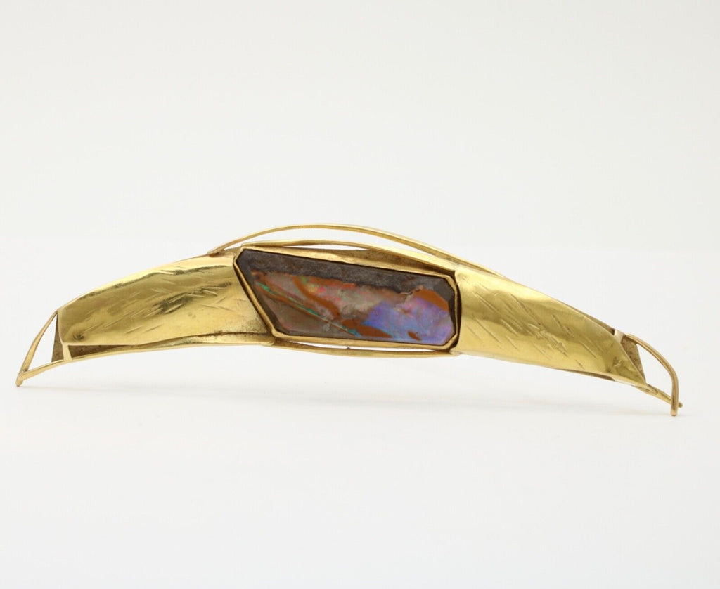 Vintage Japanese 18K Yellow Gold Artistic Abstract Boulder Opal Pendant Brooch.