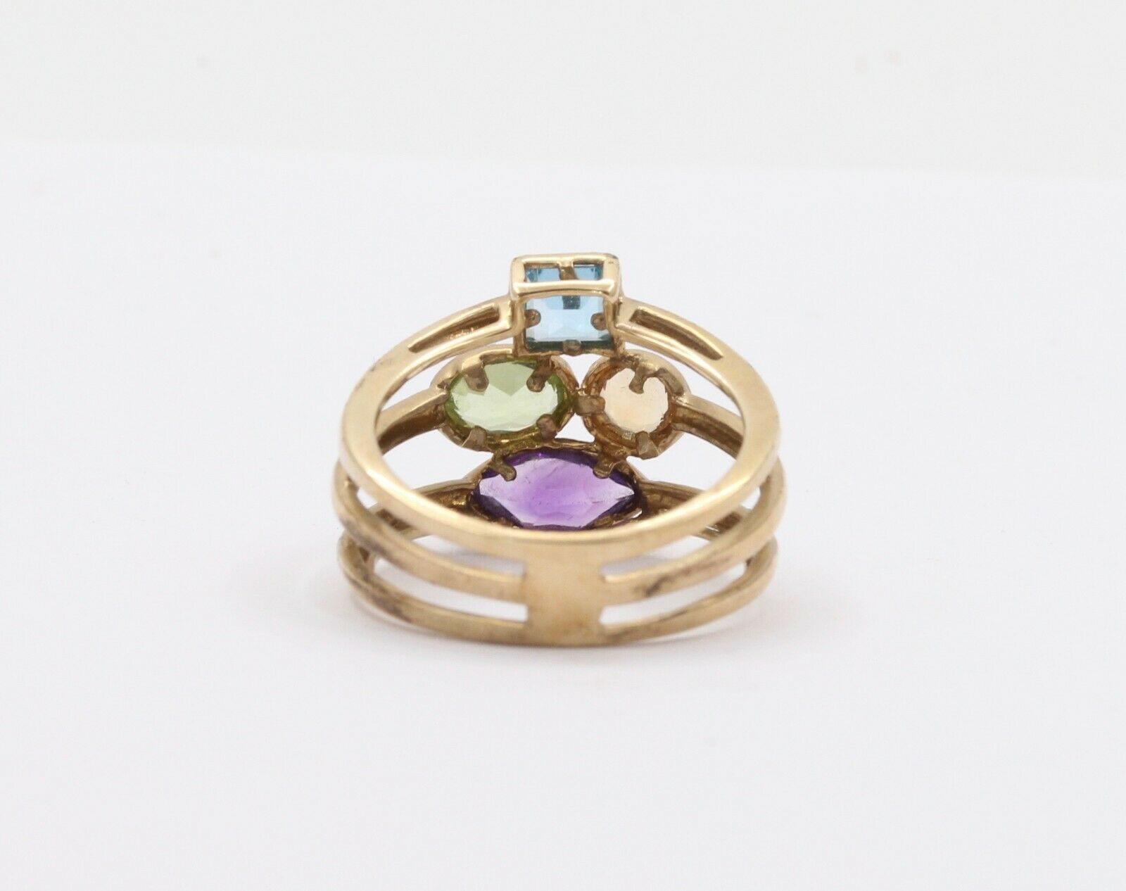 Vintage 10K Yellow Gold Multi Color Gem Stones Ring