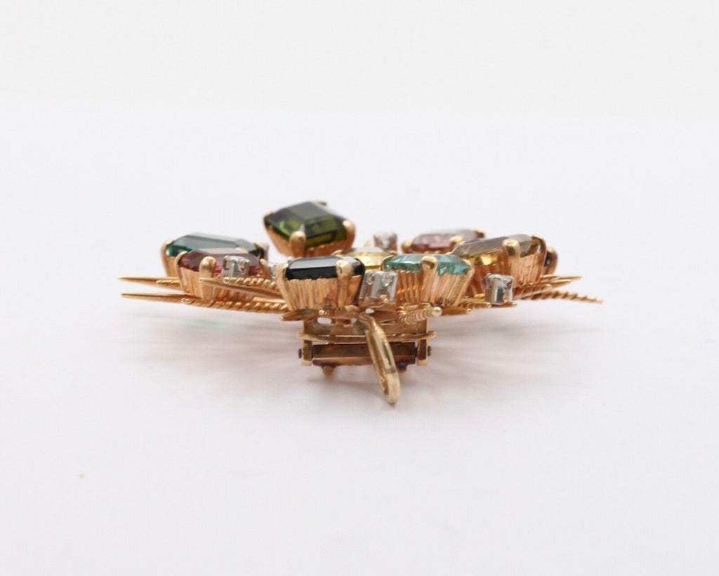 Vintage Tourmaline Citrine 14K Yellow Gold Pendant Brooch
