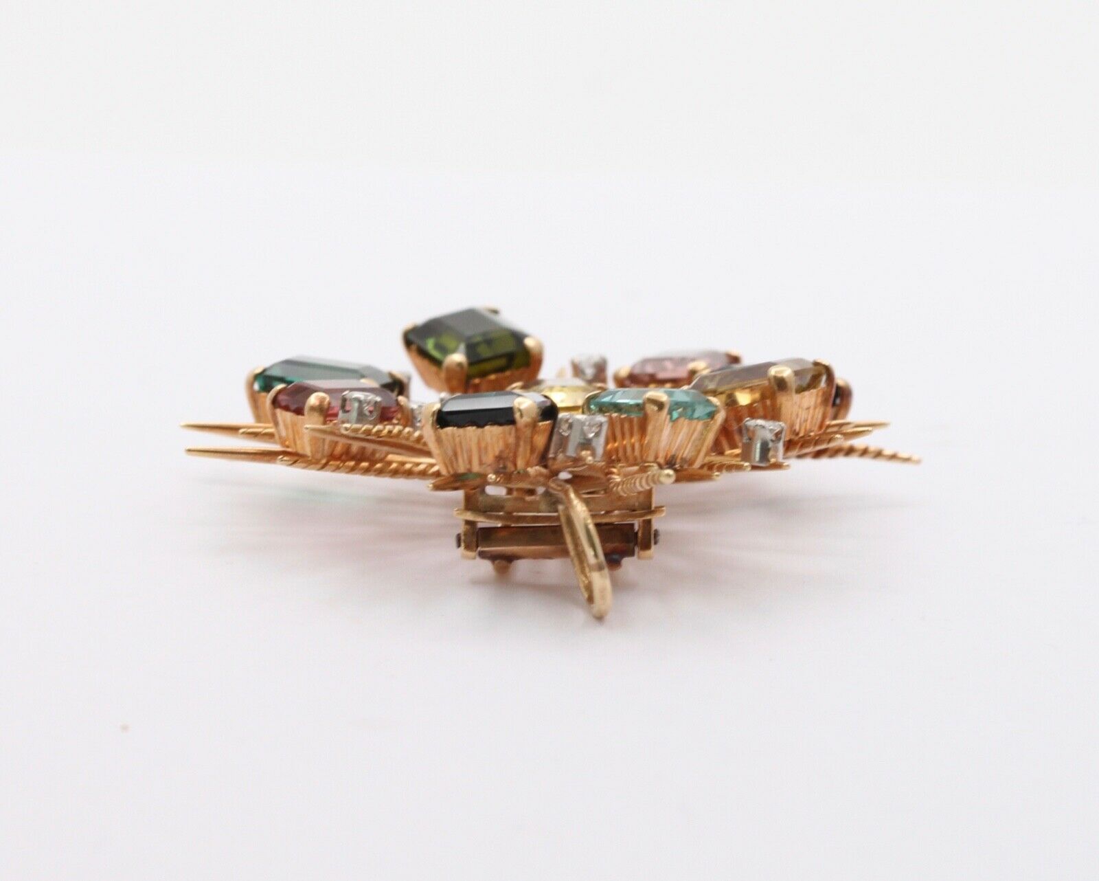 Vintage Tourmaline Citrine 14K Yellow Gold Pendant Brooch