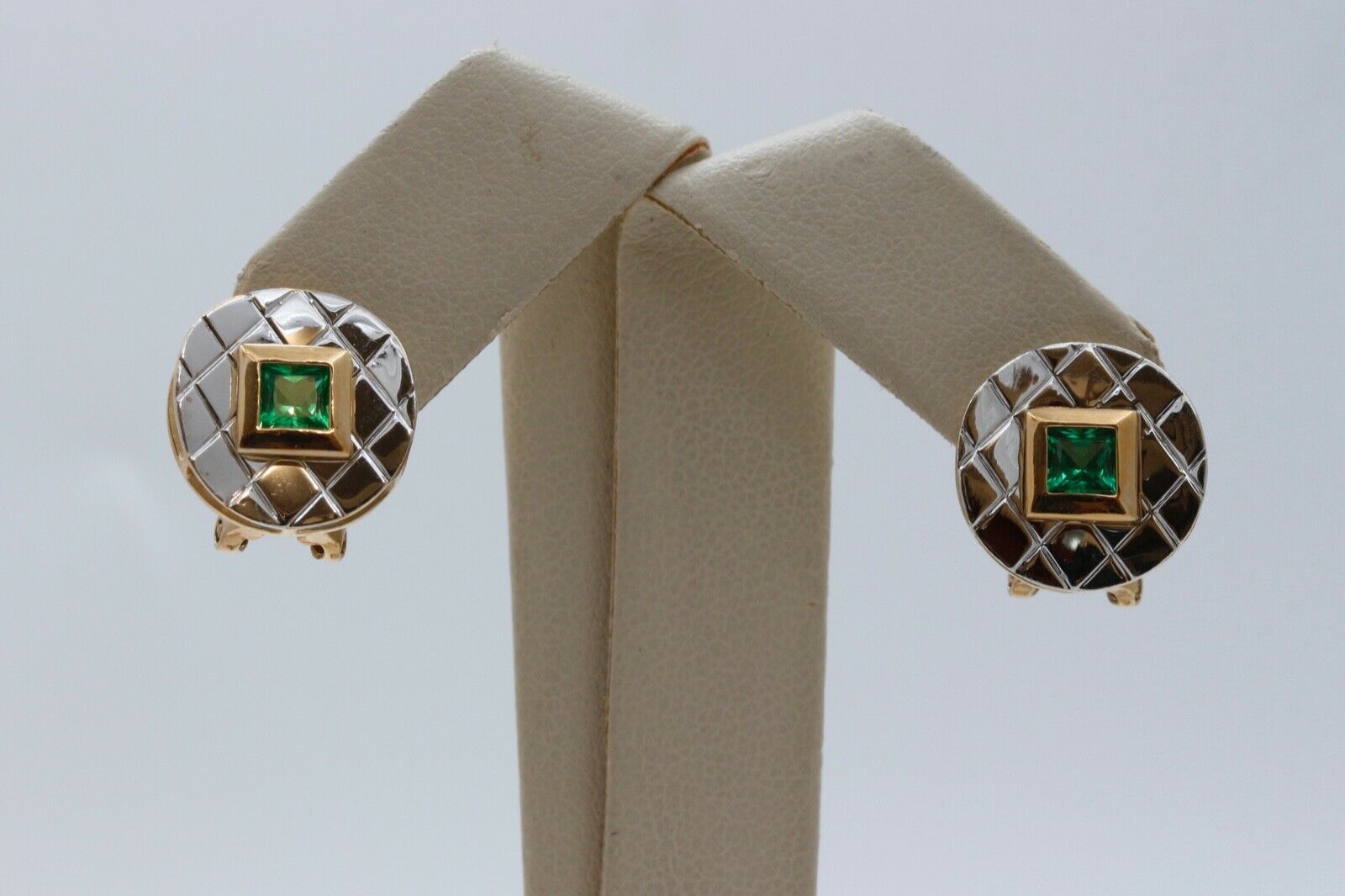 Tsavorite Garnet 18K White Yellow Gold Vintage Earrings