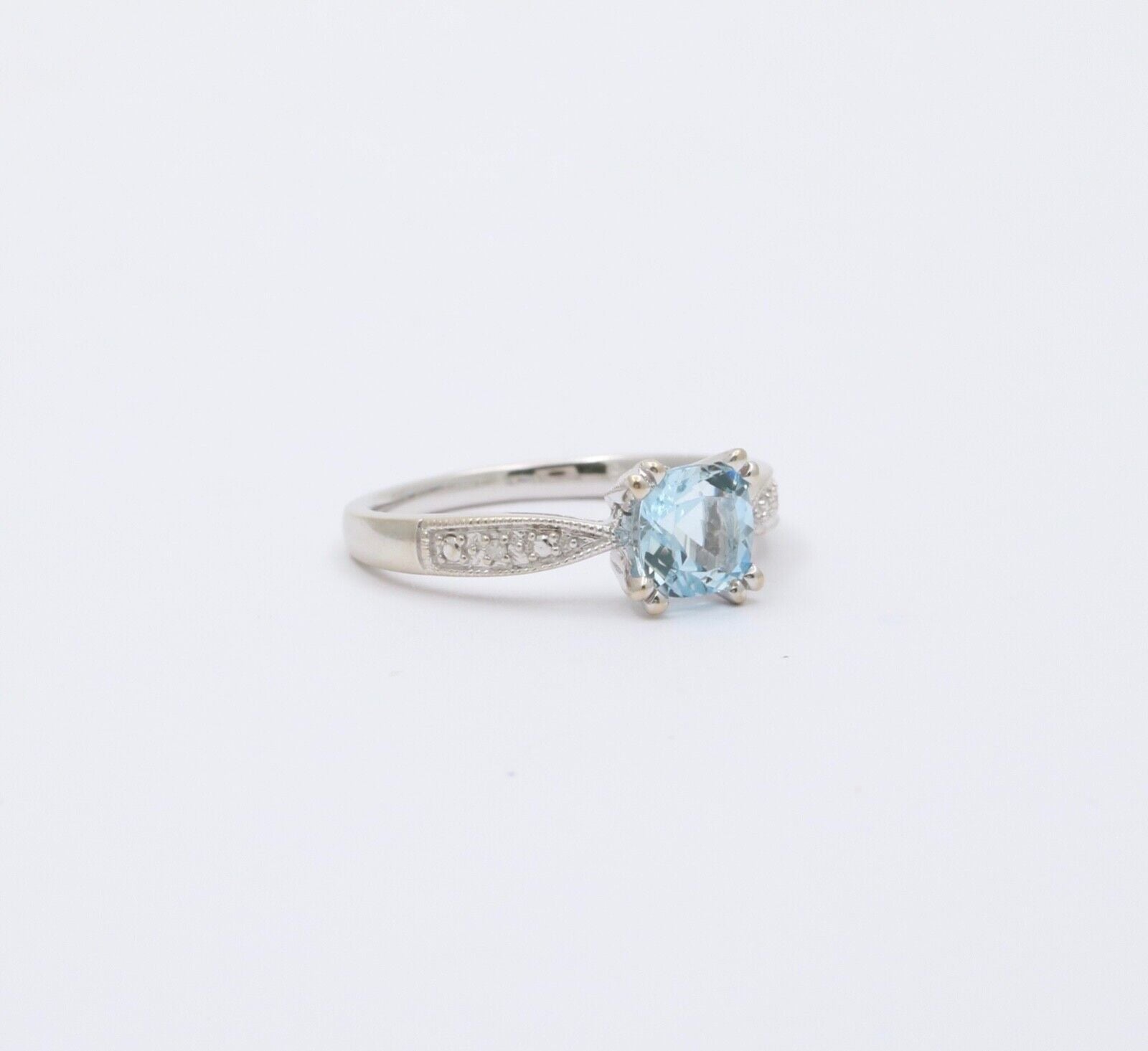 Classic 14K White Gold Aquamarine Ring, Engagement Ring